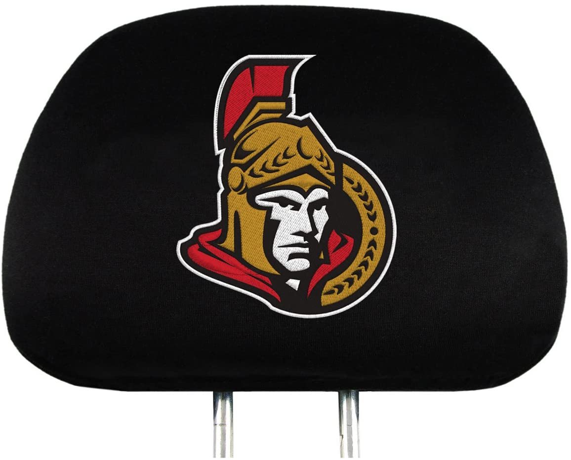 Ottawa Senators Pair of Premium Auto Head Rest Covers, Embroidered, Black Elastic, 14x10 Inch by Fielders Choice
