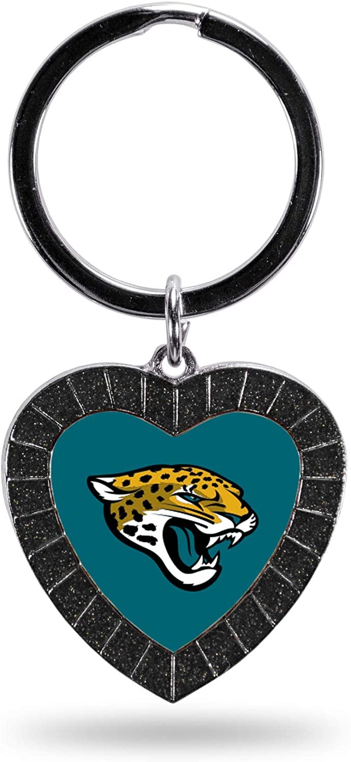 NFL Jacksonville Jaguars NFL Rhinestone Heart Colored Keychain, Black, 3-inches in length by Fielders Choice