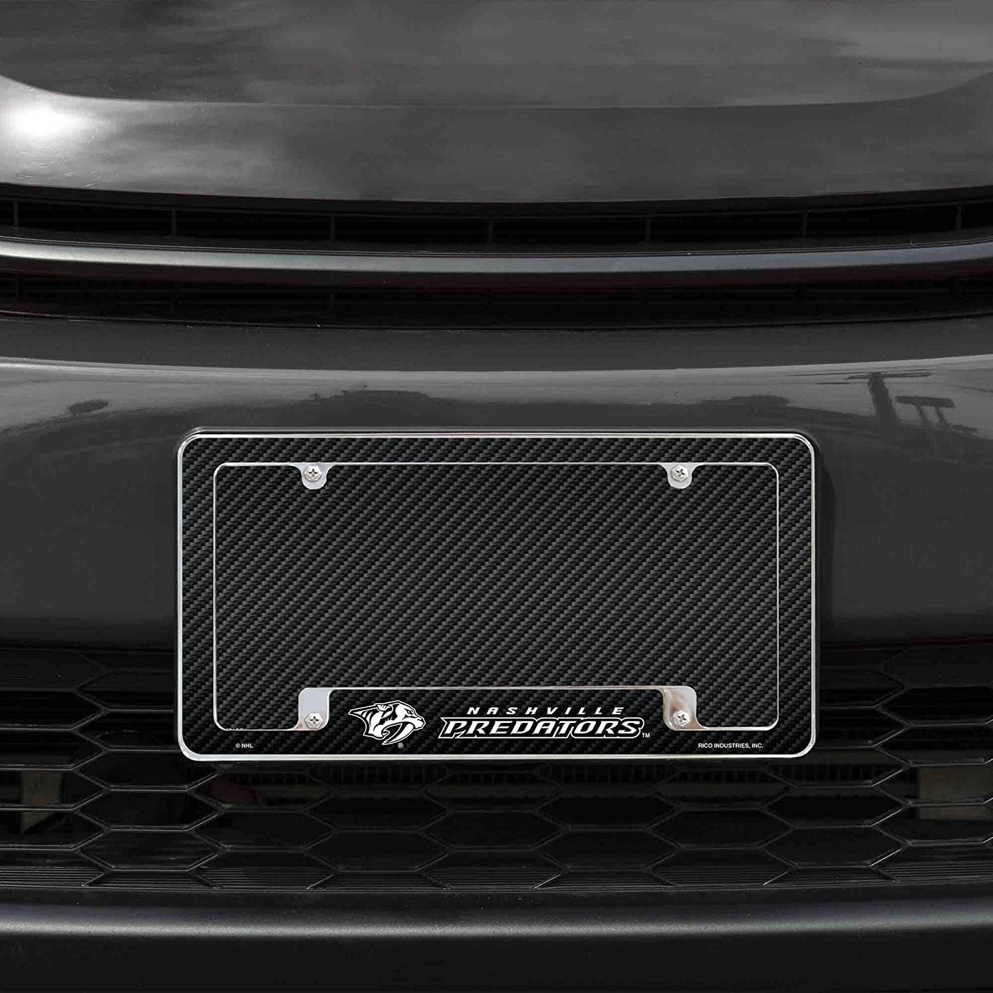 Nashville Predators Metal License Plate Frame Chrome Tag Cover Carbon Fiber Design 6x12 Inch by Fielders Choice