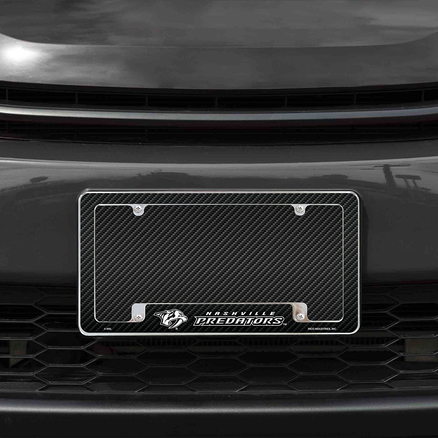 Nashville Predators Metal License Plate Frame Chrome Tag Cover Carbon Fiber Design 6x12 Inch by Fielders Choice
