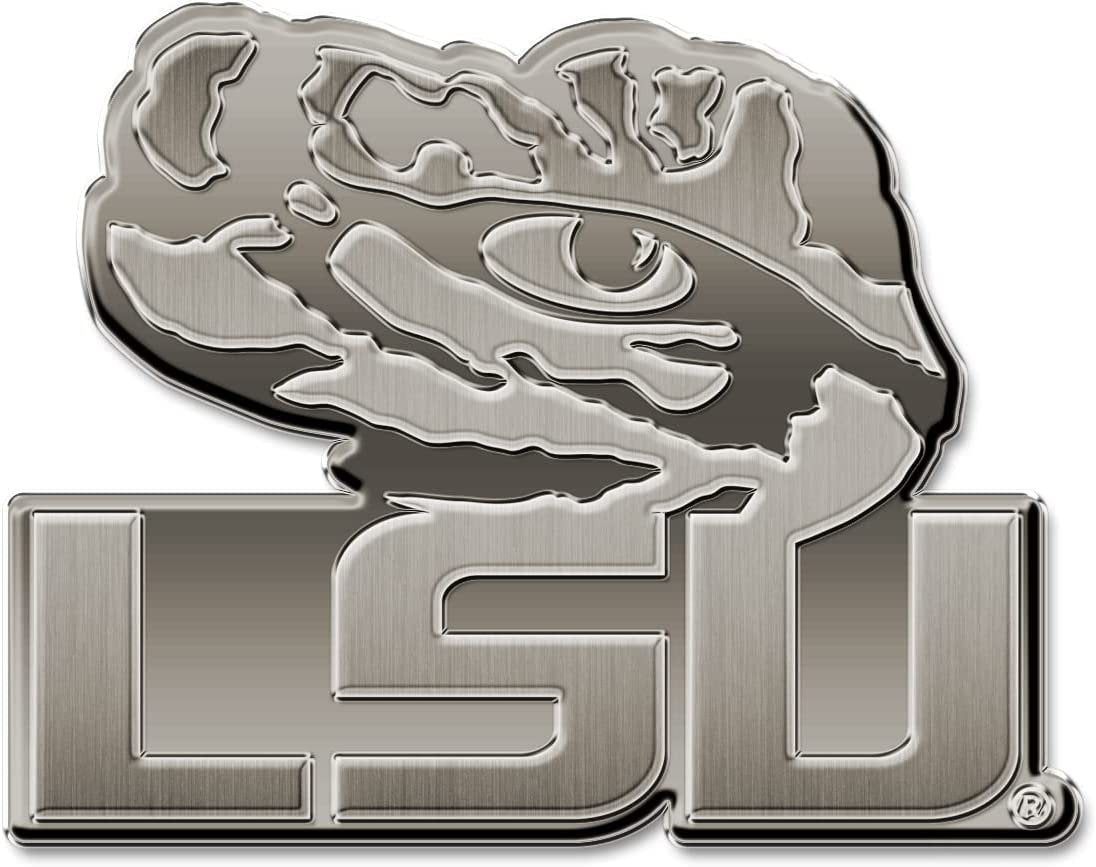 Louisiana State University LSU Tigers Premium Solid Metal Raised Auto Emblem, Antique Nickel Finish, Shape Cut, Adhesive Backing by Fielders Choice