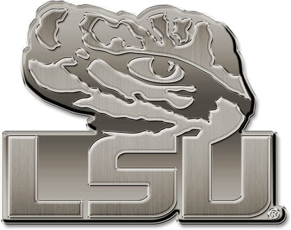 Louisiana State University LSU Tigers Premium Solid Metal Raised Auto Emblem, Antique Nickel Finish, Shape Cut, Adhesive Backing by Fielders Choice