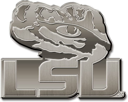 Louisiana State University LSU Tigers Premium Solid Metal Raised Auto Emblem, Antique Nickel Finish, Shape Cut, Adhesive Backing by Fielders Choice