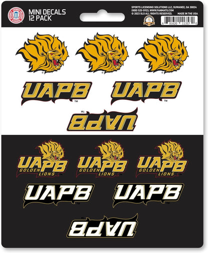University of Arkansas Pine Bl Golden Lions 12-Piece Mini Decal Sticker Set, 5x6 Inch Sheet, Gift for football fans for any hard surfaces around home, automotive, personal items by Fielders Choice