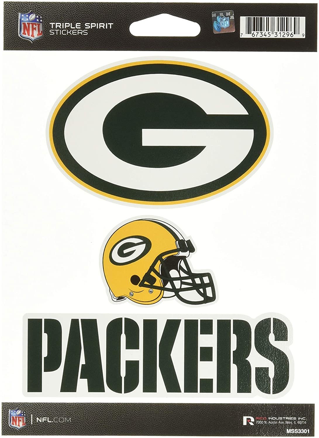 NFL Rico Industries Die Cut 3-Piece Triple Spirit Sticker Sheet, Green Bay Packers by Fielders Choice