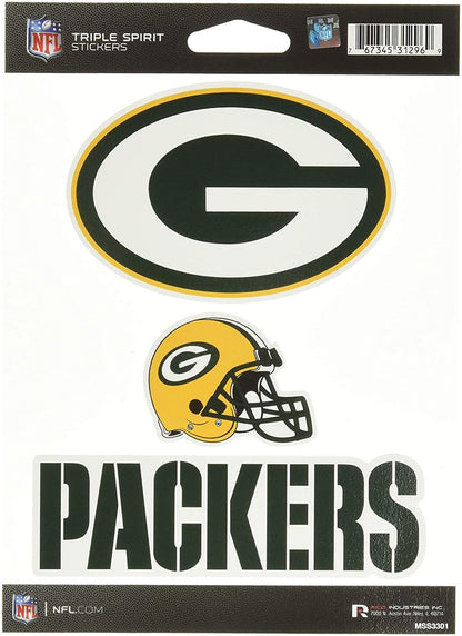 NFL Rico Industries Die Cut 3-Piece Triple Spirit Sticker Sheet, Green Bay Packers by Fielders Choice