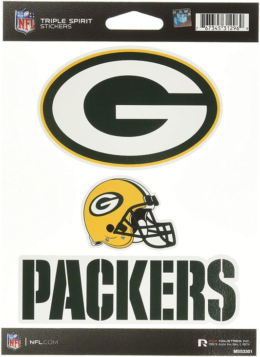 NFL Rico Industries Die Cut 3-Piece Triple Spirit Sticker Sheet, Green Bay Packers by Fielders Choice