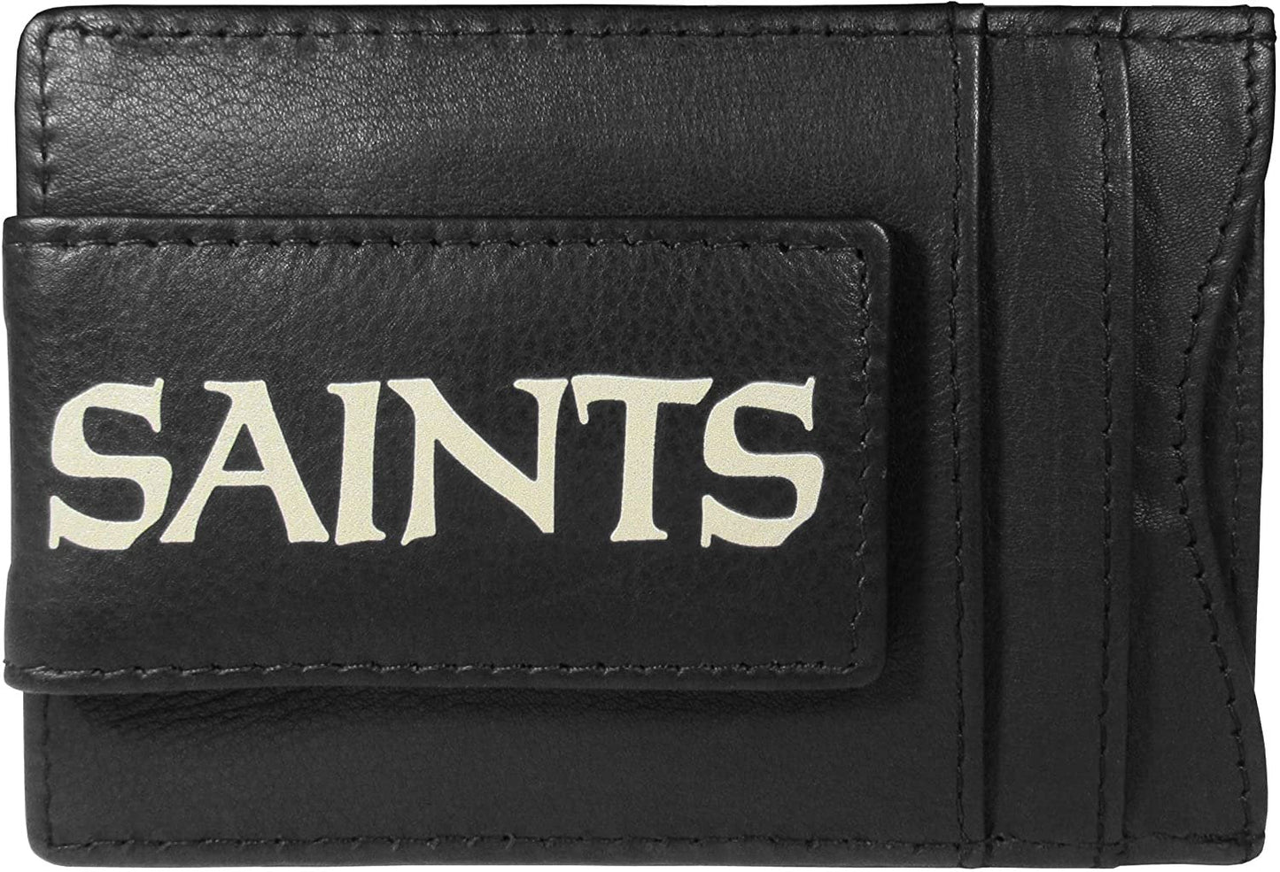 New Orleans Saints Black Leather Wallet, Front Pocket Magnetic Money Clip, Printed Logo by Fielders Choice