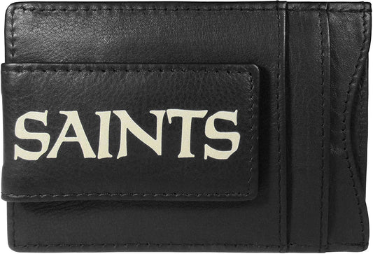 New Orleans Saints Black Leather Wallet, Front Pocket Magnetic Money Clip, Printed Logo by Fielders Choice