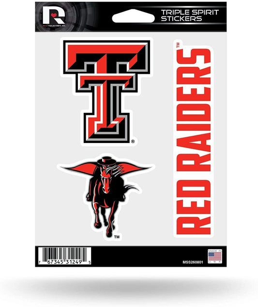 Texas Tech University Red Raiders 3 Piece Decal Sheet Triple Sticker by Fielders Choice