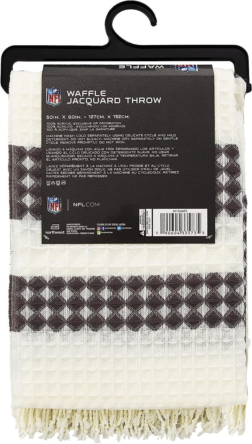 New York Giants Throw Blanket Waffle Weave Jacquard, 50x60 Inch, Unisex-Adult, 100% Acrylic by Fielders Choice