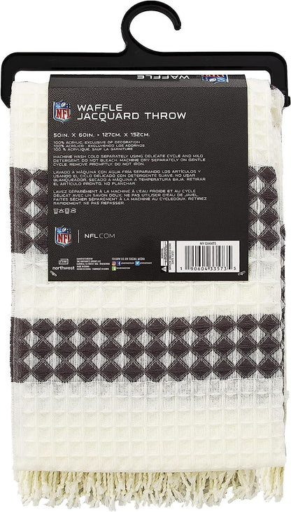 New York Giants Throw Blanket Waffle Weave Jacquard, 50x60 Inch, Unisex-Adult, 100% Acrylic by Fielders Choice