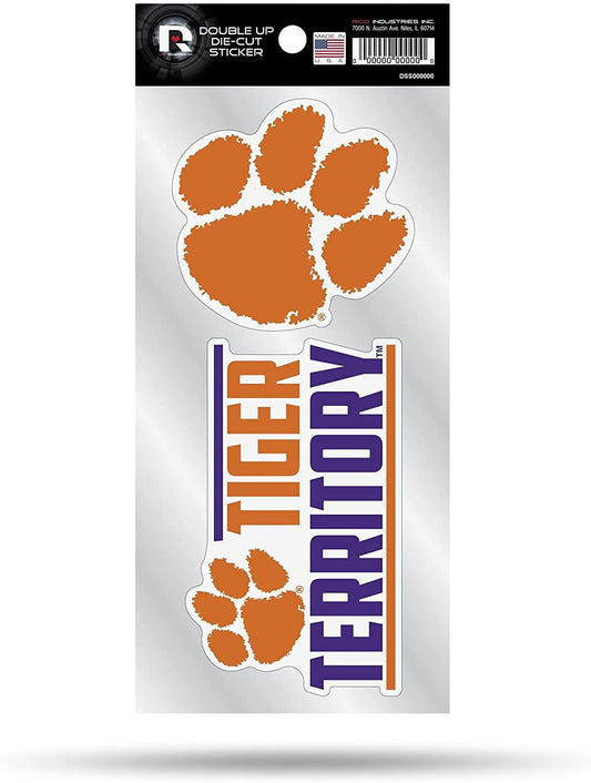 Clemson University Tigers 2-Piece Double Up Die Cut Sticker Decal Sheet, 4x8 Inch by Fielders Choice