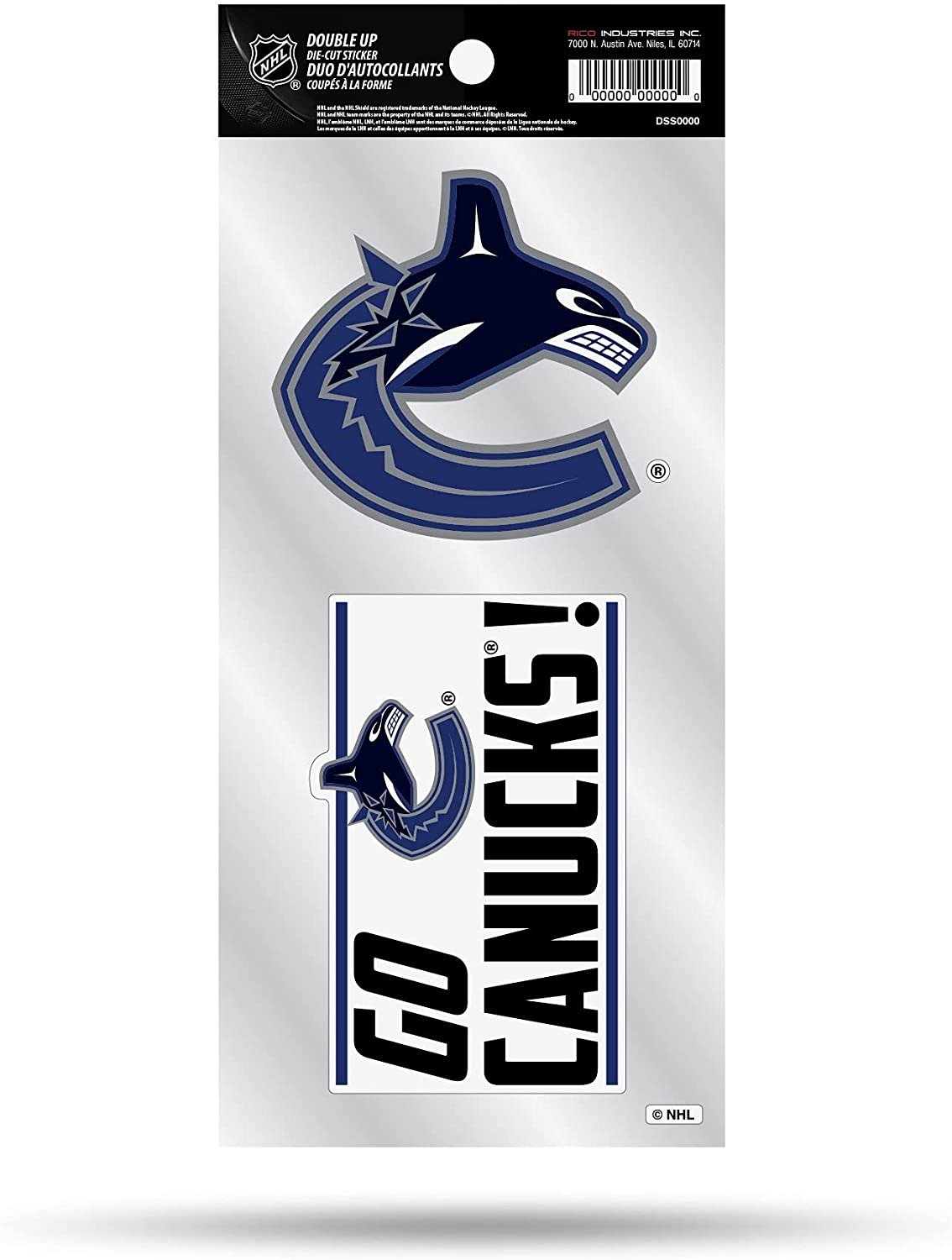 Vancouver Canucks 2-Piece Double Up Die Cut Sticker Decal Sheet, 4x8 Inch by Fielders Choice