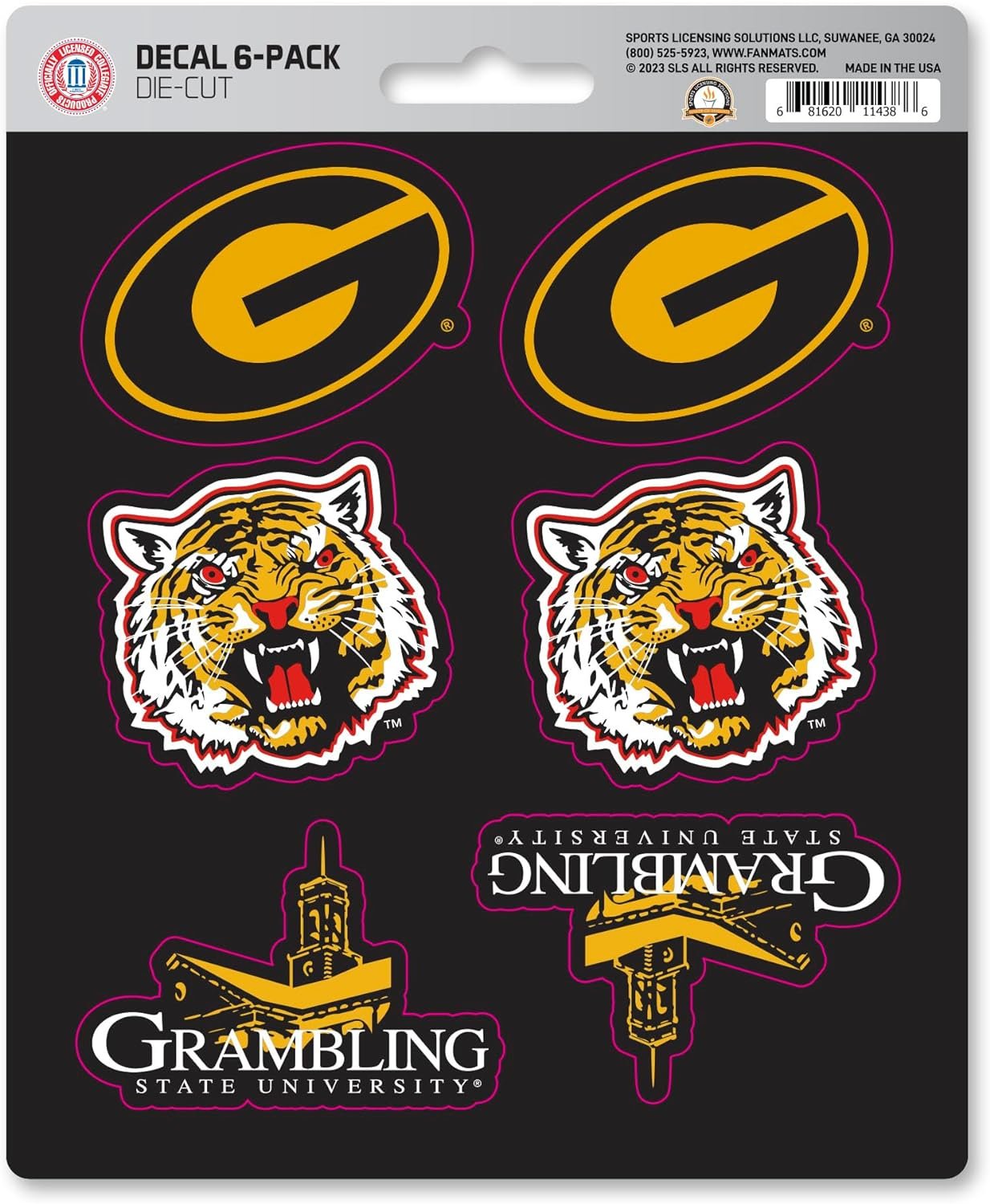 Grambling State University Tigers 6-Piece Decal Sticker Set, 5x6 Inch Sheet, Gift for football fans for any hard surfaces around home, automotive, personal items by Fielders Choice