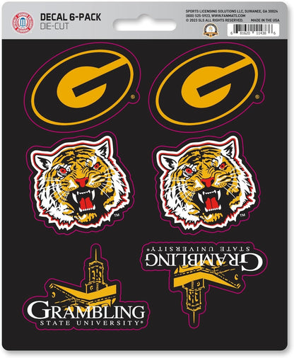 Grambling State University Tigers 6-Piece Decal Sticker Set, 5x6 Inch Sheet, Gift for football fans for any hard surfaces around home, automotive, personal items by Fielders Choice