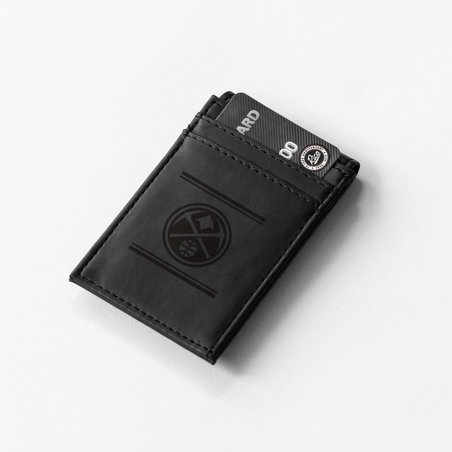 Denver Nuggets Premium Black Leather Wallet, Front Pocket Magnetic Money Clip, Laser Engraved, Vegan by Fielders Choice