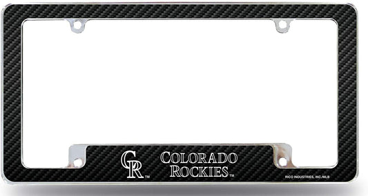 Colorado Rockies Metal License Plate Frame Chrome Tag Cover, Carbon Fiber Design, Heavy Duty, 12x6 Inch by Fielders Choice
