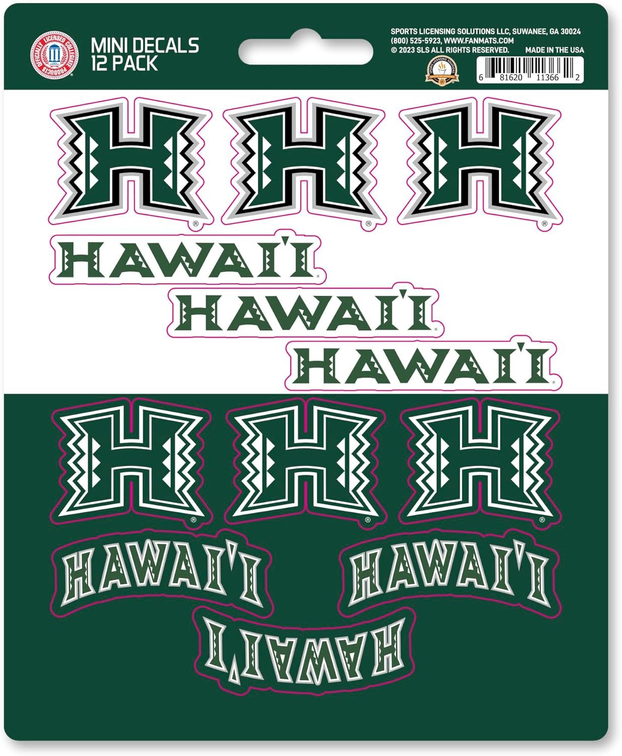 University of Hawaii Rainbow Warriors 12-Piece Mini Decal Sticker Set, 5x6 Inch Sheet, Gift for football fans for any hard surfaces around home, automotive, personal items by Fielders Choice