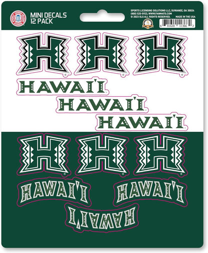University of Hawaii Rainbow Warriors 12-Piece Mini Decal Sticker Set, 5x6 Inch Sheet, Gift for football fans for any hard surfaces around home, automotive, personal items by Fielders Choice