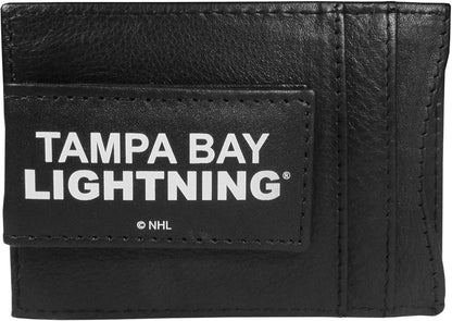Tampa Bay Lightning Black Leather Wallet, Front Pocket Magnetic Money Clip, Printed Logo by Fielders Choice