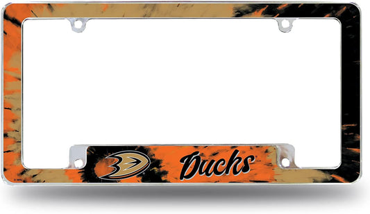 Anaheim Ducks Metal License Plate Frame Chrome Tag Cover Tie Dye Design 6x12 Inch by Fielders Choice
