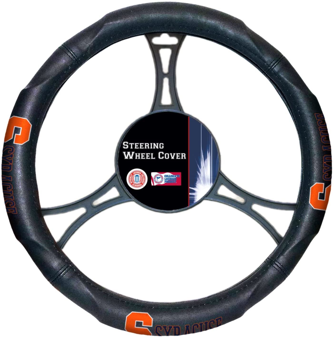 Syracuse Orange Steering Wheel Cover Premium Rubber Gripped Black 15 Inch University by Fielders Choice