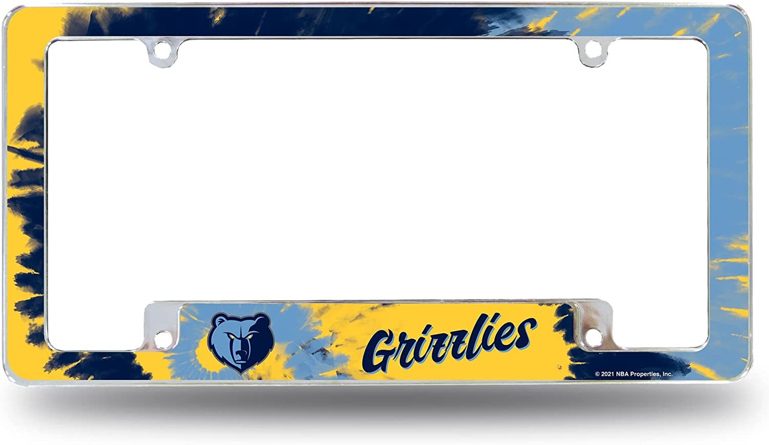 Memphis Grizzlies Metal License Plate Frame Chrome Tag Cover Tie Dye Design 6x12 Inch by Fielders Choice