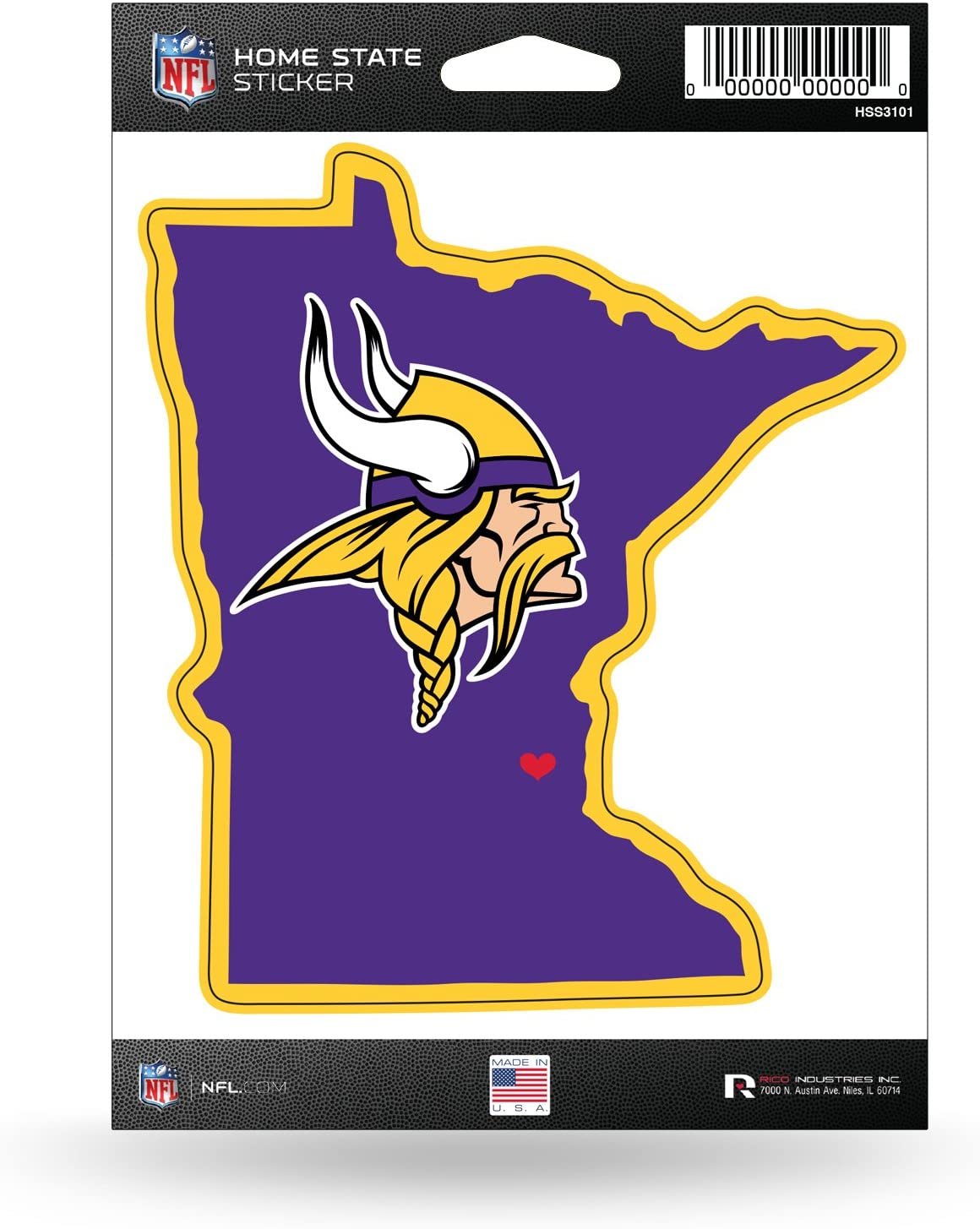 Minnesota Vikings 5 Inch Sticker Decal, Home State Design, Flat Vinyl, Full Adhesive Backing by Fielders Choice