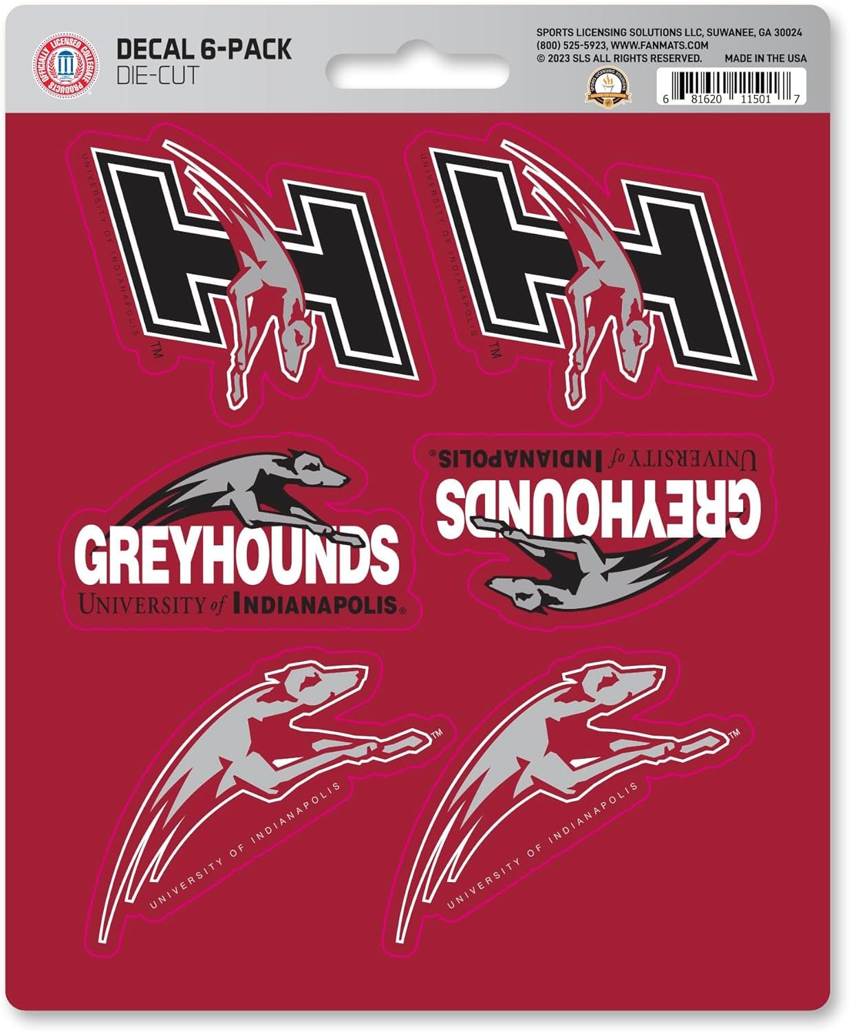 University of Indianapolis Greyhounds 6-Piece Decal Sticker Set, 5x6 Inch Sheet, Gift for football fans for any hard surfaces around home, automotive, personal items by Fielders Choice