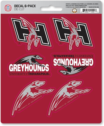 University of Indianapolis Greyhounds 6-Piece Decal Sticker Set, 5x6 Inch Sheet, Gift for football fans for any hard surfaces around home, automotive, personal items by Fielders Choice