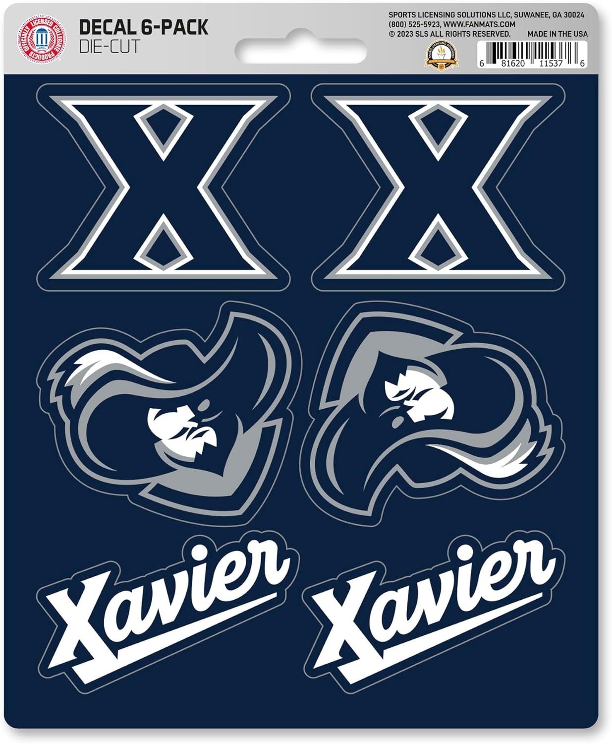 Xavier University Musketeers 6-Piece Decal Sticker Set, 5x6 Inch Sheet, Gift for football fans for any hard surfaces around home, automotive, personal items by Fielders Choice