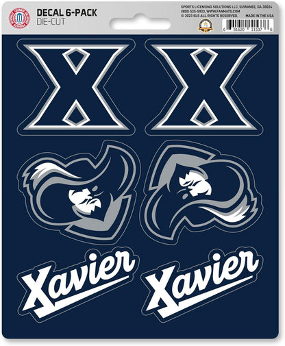 Xavier University Musketeers 6-Piece Decal Sticker Set, 5x6 Inch Sheet, Gift for football fans for any hard surfaces around home, automotive, personal items by Fielders Choice