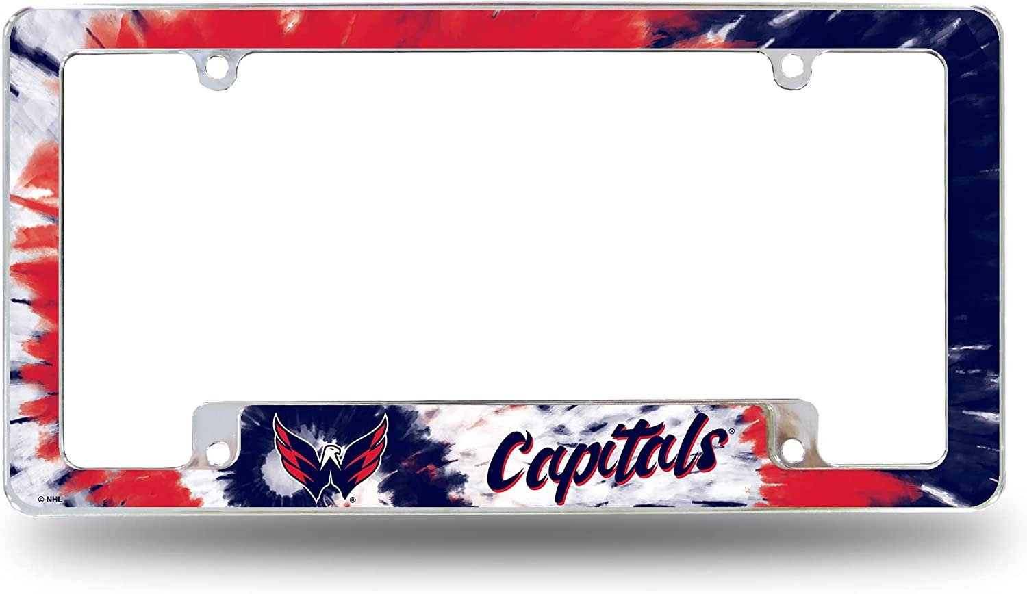 Washington Capitals Metal License Plate Frame Chrome Tag Cover Tie Dye Design 6x12 Inch by Fielders Choice