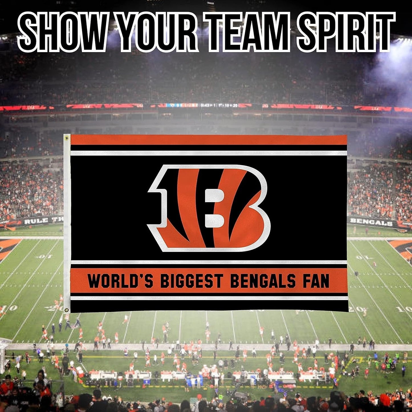 Cincinnati Bengals 3x5 Feet Flag Banner, World's Biggest Fan, Metal Grommets, Single Sided, Indoor or Outdoor Use by Fielders Choice