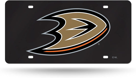 Anaheim Ducks Premium Laser Cut Tag License Plate, Black Mirrored Acrylic Inlaid, 12x6 Inch by Fielders Choice