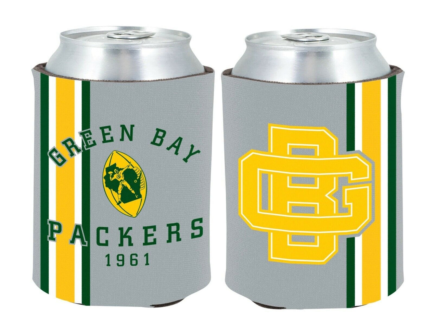 Green Bay Packers 2-Pack Throwback Design CAN Beverage Insulator Holder Football by Fielders Choice