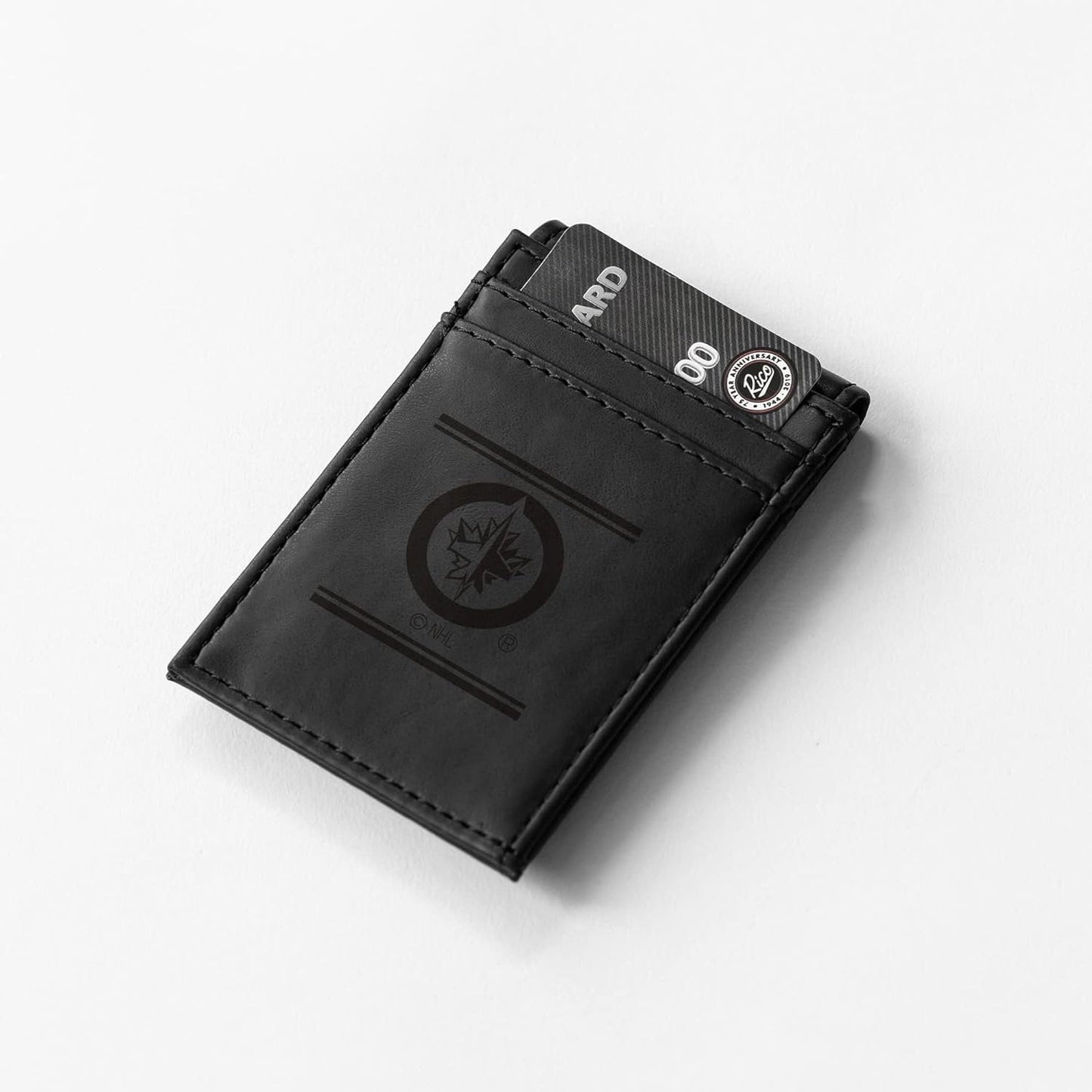 Winnipeg Jets Premium Black Leather Wallet, Front Pocket Magnetic Money Clip, Laser Engraved, Vegan by Fielders Choice