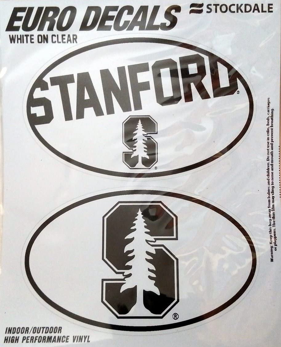 Stanford University Cardinal 2-Piece White and Clear Euro Decal Sticker Set, 4x2.5 Inch Each by Fielders Choice