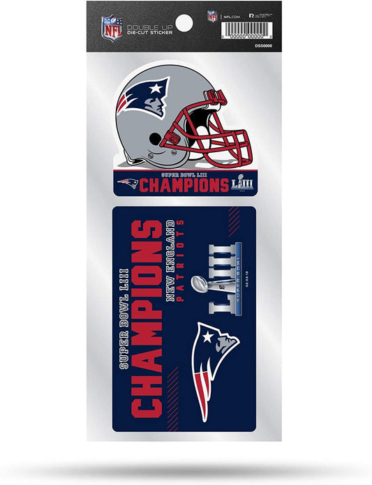 New England Patriots Super Bowl LIII Champions Sticker Decal Sheet 2-Piece, 4 Inch Double Up by Fielders Choice