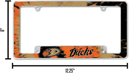 Anaheim Ducks Metal License Plate Frame Chrome Tag Cover Tie Dye Design 6x12 Inch by Fielders Choice