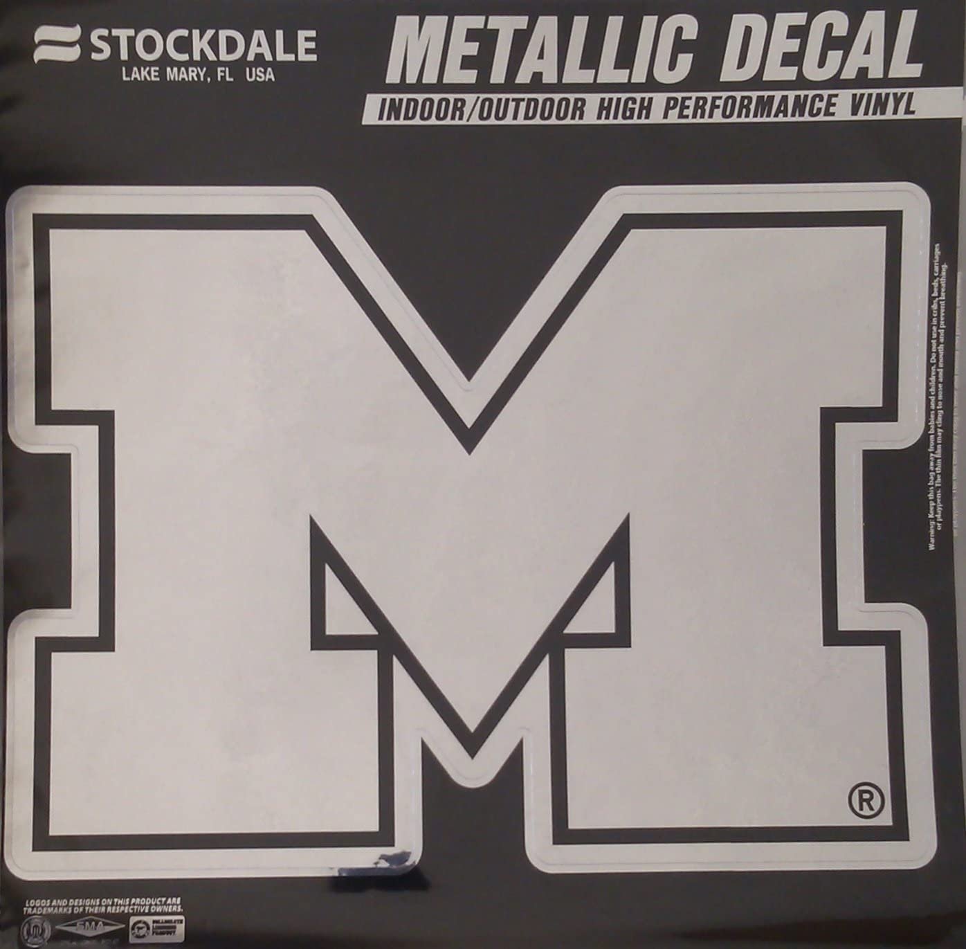 University of Michigan Wolverines 12 Inch Decal Sticker, Metallic Chrome Shimmer Design by Fielders Choice