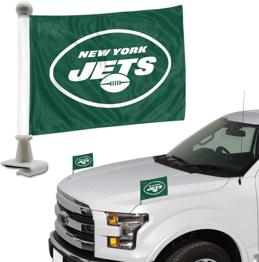 New York Jets Car Flag Set Ambassador Style 4x6 Inch Set of 2 Team Color by Fielders Choice