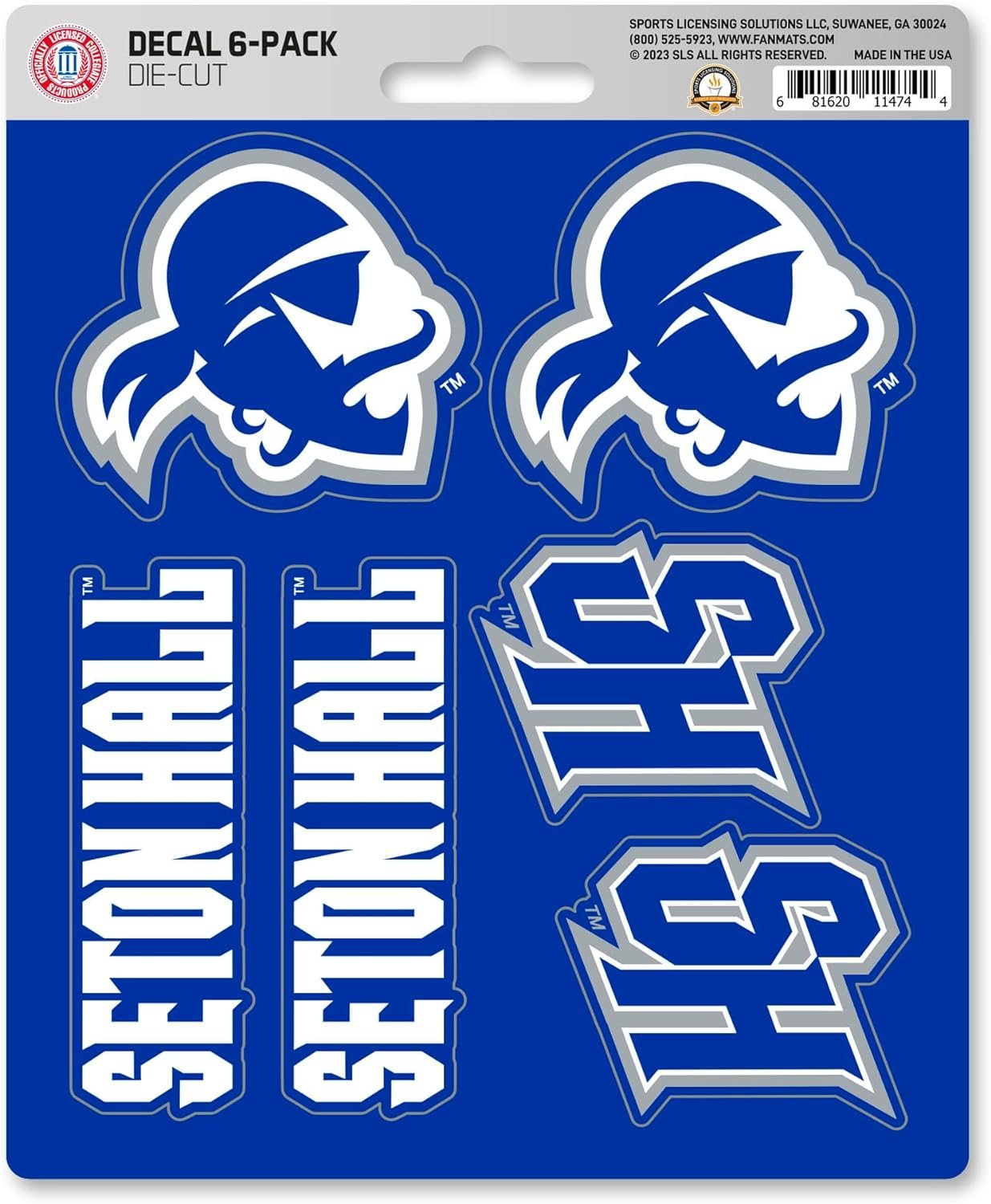 Seton Hall University Pirates 6-Piece Decal Sticker Set, 5x6 Inch Sheet, Gift for football fans for any hard surfaces around home, automotive, personal items by Fielders Choice