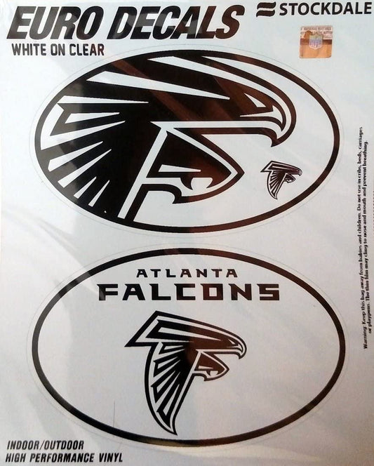 Atlanta Falcons 2-Piece White and Clear Euro Decal Sticker Set, 4x2.5 Inch Each by Fielders Choice