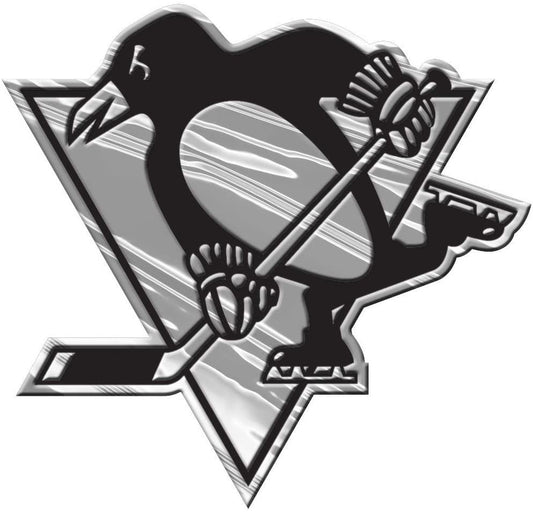 Pittsburgh Penguins Silver Chrome Color Auto Emblem Molded Raised Adhesive Tape Backing by Fielders Choice