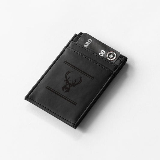 Milwaukee Bucks Premium Black Leather Wallet, Front Pocket Magnetic Money Clip, Laser Engraved, Vegan by Fielders Choice