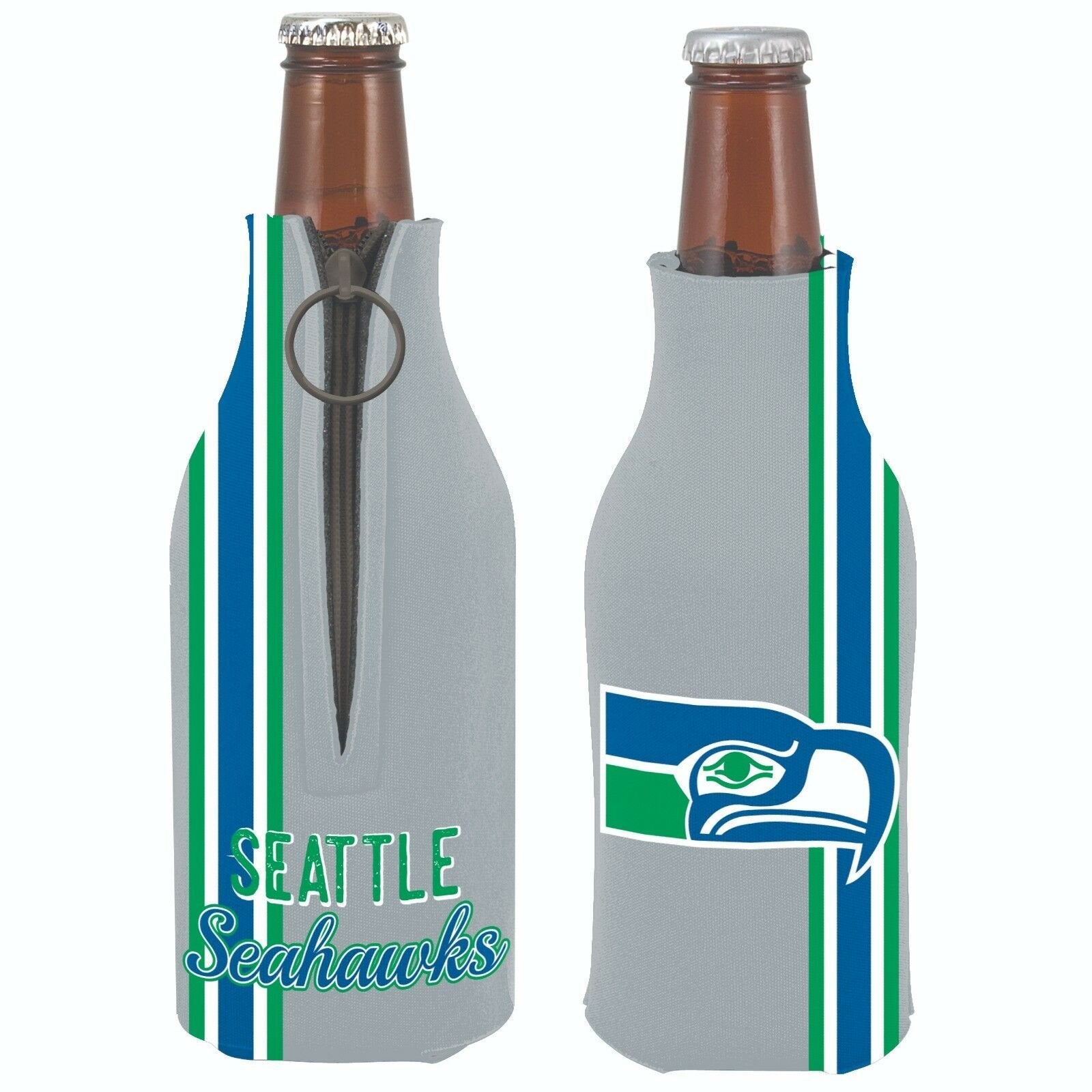 Seattle Seahawks 2-PACK Zipper BOTTLE Retro THROWBACK Koozie Neoprene Football by Fielders Choice