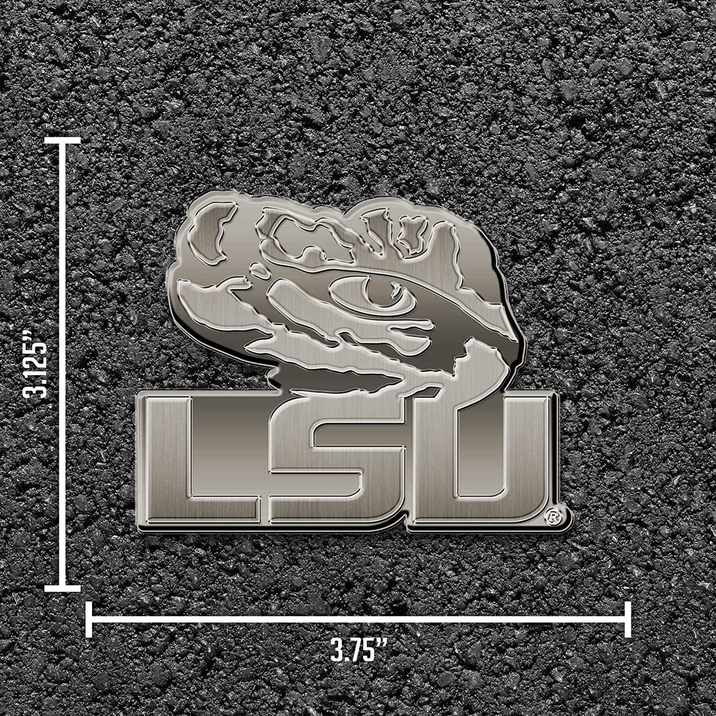 Louisiana State University LSU Tigers Premium Solid Metal Raised Auto Emblem, Antique Nickel Finish, Shape Cut, Adhesive Backing by Fielders Choice