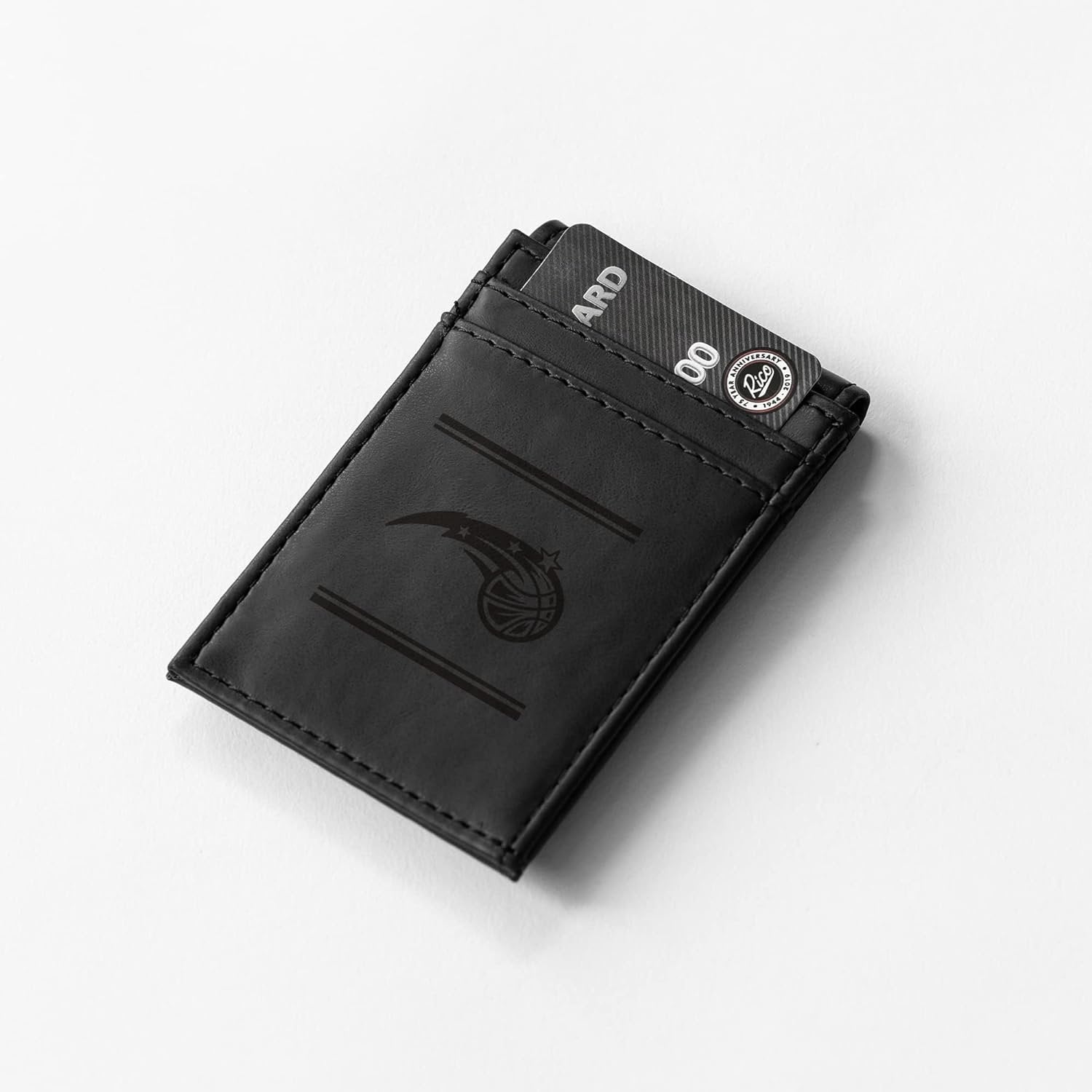 Orlando Magic Premium Black Leather Wallet, Front Pocket Magnetic Money Clip, Laser Engraved, Vegan by Fielders Choice